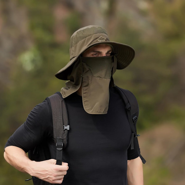 Solhattar för män och kvinnor Fiskehatt UPF 50+ Andningsbar bred brätte Sommar UV-skyddande hatt Army Green
