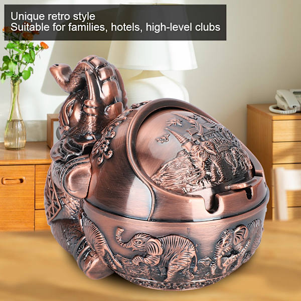 Vindsikkert Askebæger i Zink Legering med Innovativ Elefant-Styling og Prægede Ornamenter til Hjem, Hotel og Kontor