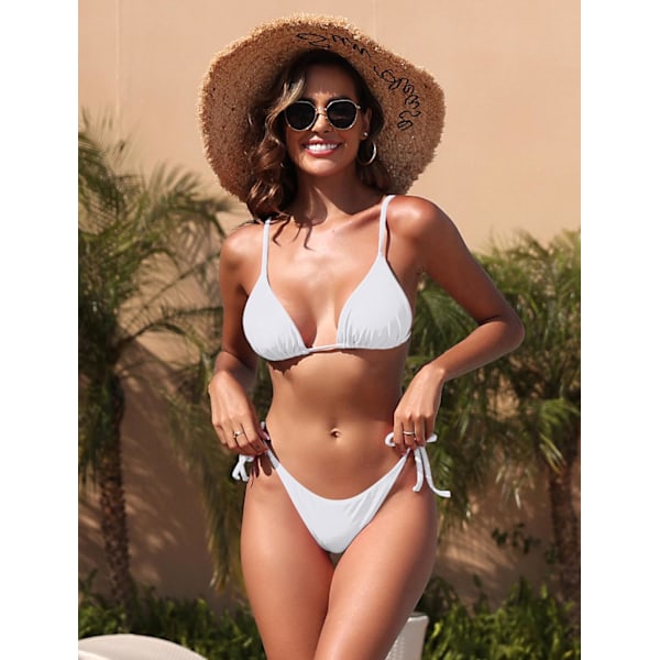 WJSM Kvinders Trekant Bikini Blomster String Bikini Sæt Todelt Badetøj 1-white L