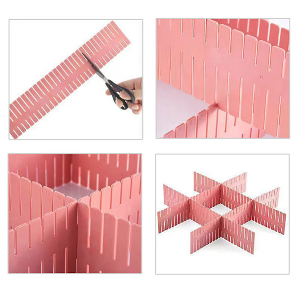 4 kpl Muovisia Ruudullisia Laatikon Jakajia DIY Leikkaus Säädettävät Laatikon Järjestäjät Sukille Alusvaatteille Tarvikkeille Säilytykseen Pink