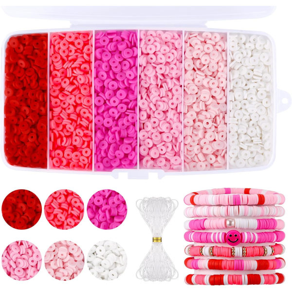 6000 stk Rosa Leireperler til Armbåndslaging, Heishi Perler Polymer Leireperler, Flat Runde Skive Leireperler til Smykkeproduksjon (6mm) Pink