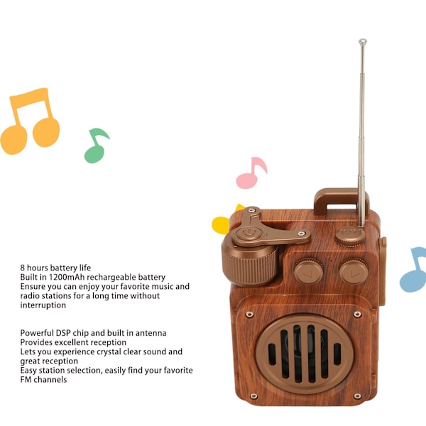 Retro Bluetooth-högtalare Radio Träimitation HiFi Förlustfri Ljud Stöder U-disk Minneskort Bluetooth-högtalare med FM-radio