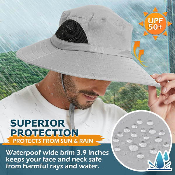 Unisex solhatt, vattentät, bred brättad hinkhatt Packbar Boonie-hatt för fiske Vandring Trädgårdsarbete Safari Beach Light Grey