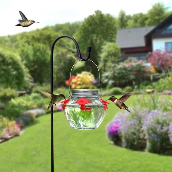 Mason Jar Kolibri Foder til Udendørs Ophængning, Glas Kolibri Foder med 4 Foderporte, Topfyldning Lækagesikker Design Nem at Bruge og Rengøre