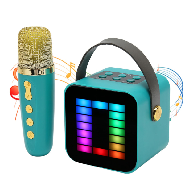 Mini Karaoke Maskine Sæt RGB Pickup Lys Digital Behandlingschip Håndholdt Bærbar Bluetooth Højttaler med Mikrofon Green