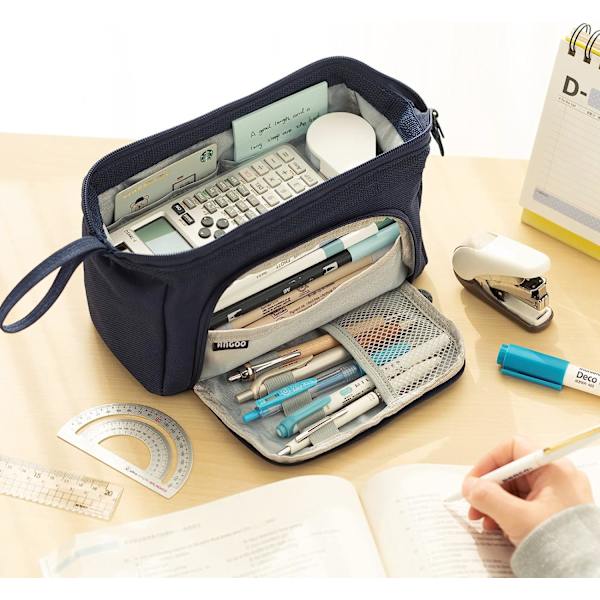 WJSMPencil Case Stor Penneveske Håndholdt Blyantveske Kosmetikk Bærbar Gave til Kontor Skole Tenåringsjente Gutt Mann Kvinne Voksen (Marineblå) Navy