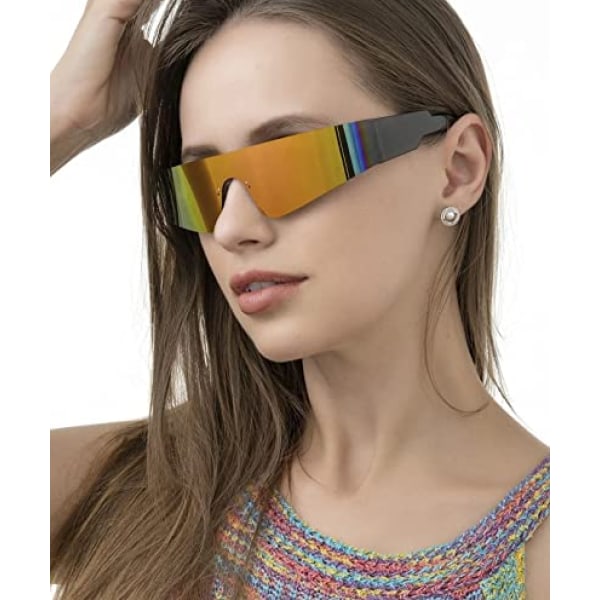 Trendy Futuristisk Wrap Around Solbriller Kvinder Mænd,Cyberpunk Visir Solbriller Nuancer Modebriller