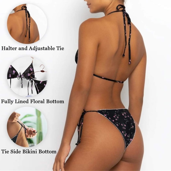 Bikinis Baddräkt Set för kvinnor Badkläder Triangel Baddräkt Tie String String Black S