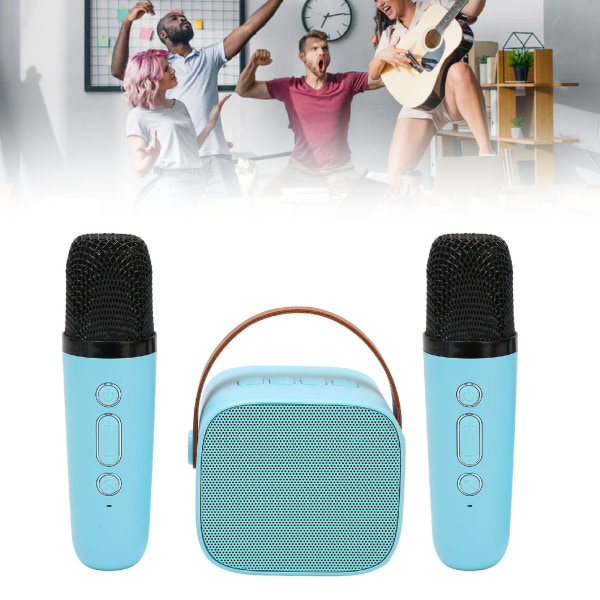 Karaokemaskin Multifunktion Stereo Ljud Bärbar Bluetooth högtalare med 2 trådlösa mikrofoner för Home Party KTV Blue