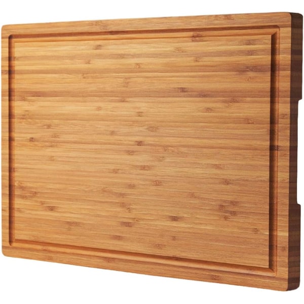 Bambus skjærebrett for kjøkken, 18" stor skjæreblokk for ostegods med sidehåndtak og juiceriller