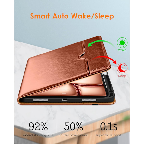iPad Pro 11-tommer Cover M2 (2024), Premium Læder Business Folio Stand Cover med Blyantholder - Auto Sleep/Wake Brown Apple