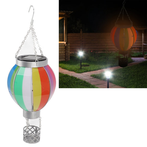Varmtluftballon Solcellelanterne 600MAH Regnbuefarvet Automatisk Til/Fra Varmt Lys Udendørs Solcelle Hængende Lys til Terrasse Have Veranda