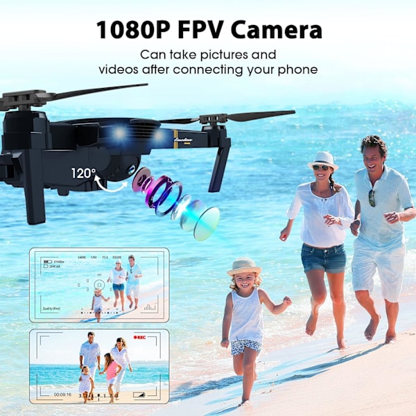 Drone med kamera til voksne, foldbar RC Quadcopter legetøj til børn, 1080P HD FPV videodrone til begyndere