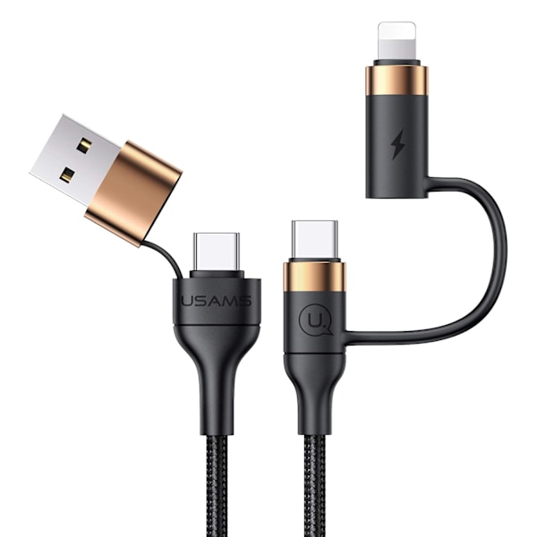 USB-C Multi Rask Ladingskabel PD 60W Nylonflettet Kabel 4-i-1 3A USB/C til Type C/Telefon Rask Synkronisering Laderadapter 1,2 meter