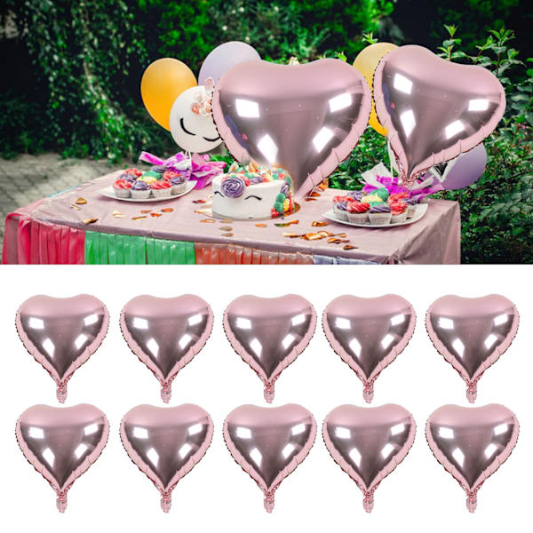 10 st Hjärtformade Folieballonger Hög Hållfasthet Metallisk Glans Luktfri Roséguld Ballonger för Fester Jubileum