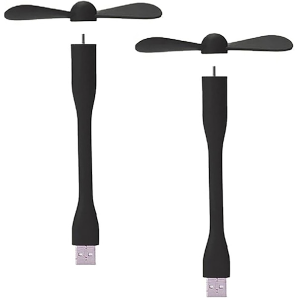 USB Fleksibel Fan, Mini Bærbar Kølefan USB-Drevet til Powerbank Laptop PC AC-Lader - 2 Pak (Sort) Black