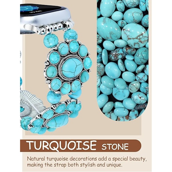 Boho Perlearmbånd Kompatibelt med Apple Watch Dame 38/40/41/42/44/45/46/49mm Bohemsk Elastisk Stretch Turkis Klassisk Håndlaget Blue 42/44/45//46/49