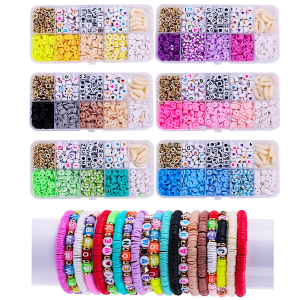 6546pcs 10 grid bracelet making kit, soft ceramic disc letter bead DIY bead bracelet Bohemian style accessory set clay bead