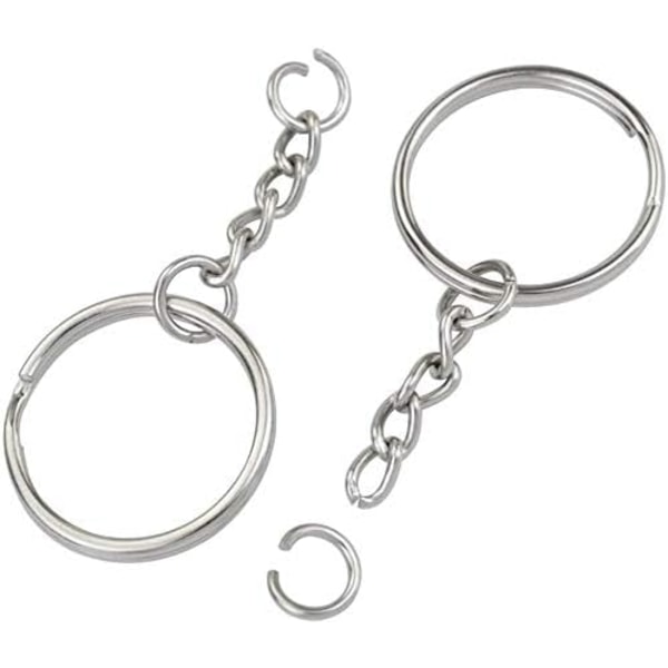 150 st 1 tum/25 mm delade nyckelringar med kedja Silver Nyckelring Ring, Nyckelringar Ringar Delar med Open Jump Ring och Connector. 150Pcs