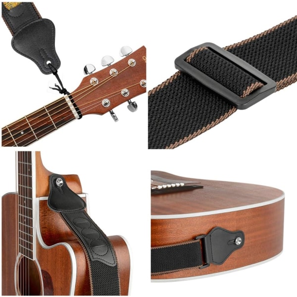 Kitarahihna, 100 % pehmeää puuvillaa olevaa kitarahihnaa, joissa on 3 pidikettä bassolle, sähkö- ja akustiselle kitaralle (musta) Black
