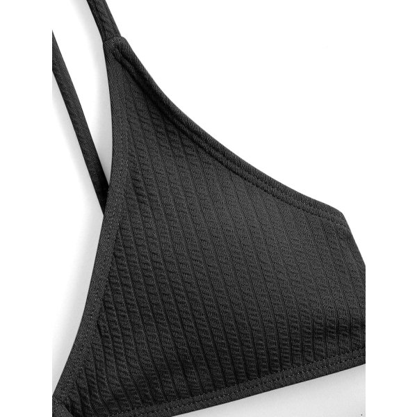 WJSM Ribbad O-ring String Bikini Badkläder Cheeky Trosa Baddräkt Två Delar 338-black L
