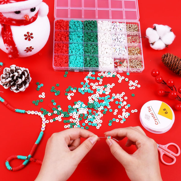 3500 stk Julekuler i Leire for Armbåndslaging, Polymer Heishi-perler for Smykkeproduksjon, Bokstavperler Vennskapsarmbåndsett med Jul Christmas