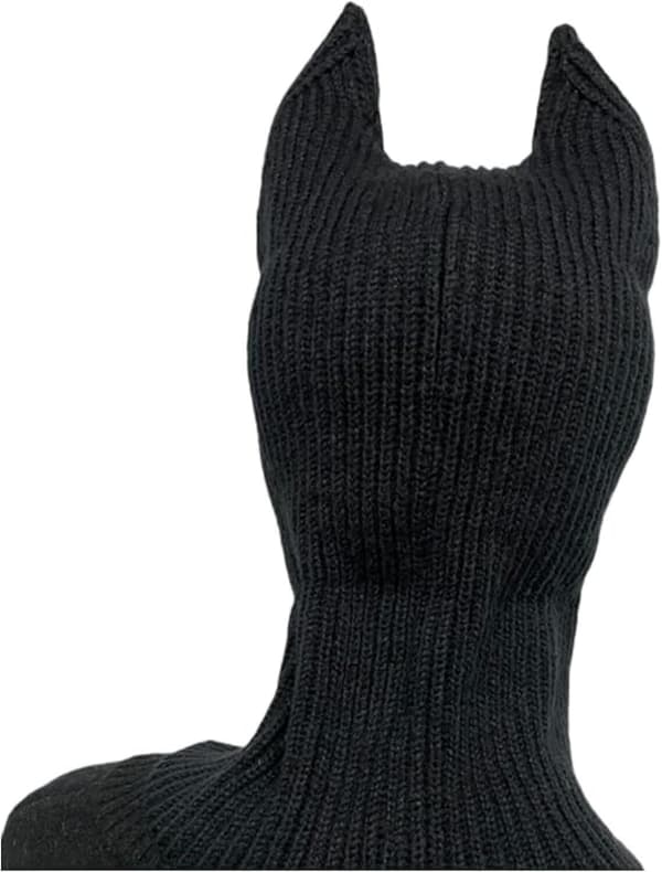 Gothic Bat Ear Stickad Balaclava - Varm Heltäckande Mössa, Vinteraccessoar för Utomhusbruk Black