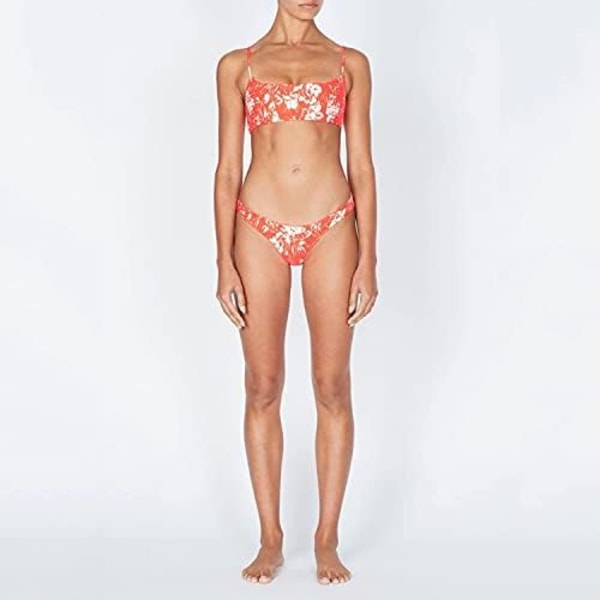 WJSM Dam Triangle Bikini Smocked Textured Scoop Frilled Print Ruched Elastic Baddräkt Tvådelad Baddräkt Red XL
