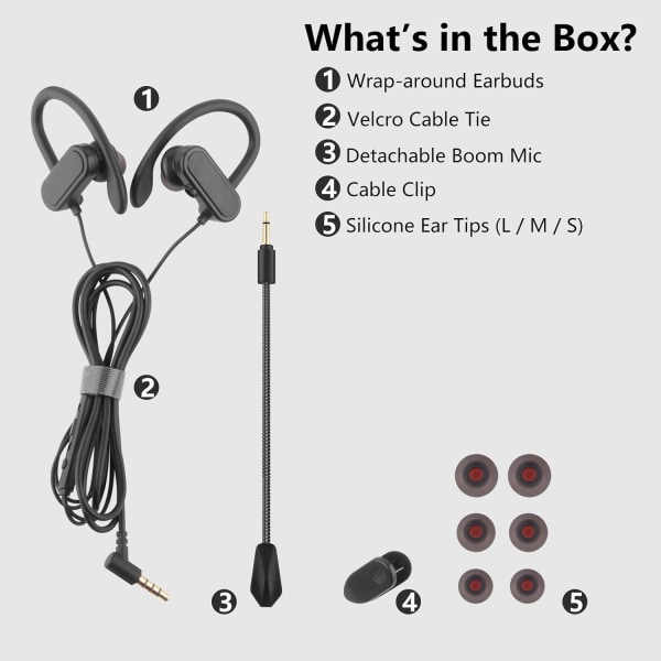 Minihodesett for spill og nettkonferanser, 3,5 mm ørepropper med mikrofon og ørekroker for PC, mobil, Xbox Series X/S, Xbox One, PS5, PS4, PlayStation,