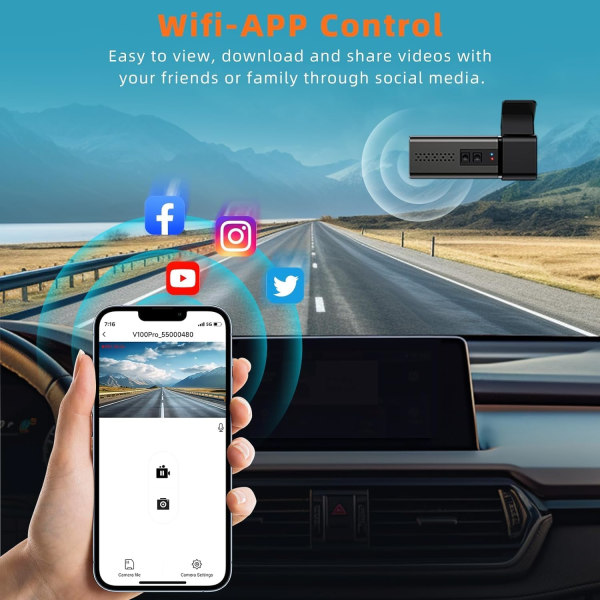 Dash Cam 4K WiFi Front Dash Camera för bilar, Bilkamera Mini Dashcams med app, Dashboardkamera med 24H parkeringsläge, Night Vision, Loop Recording,