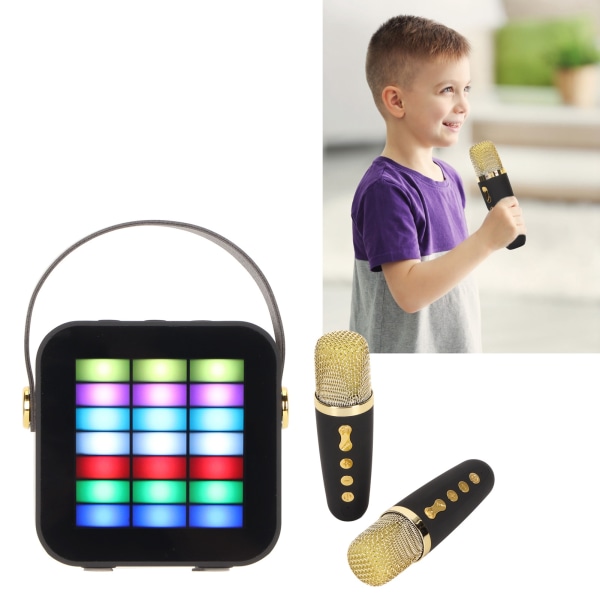Barn Mini Karaoke Machine BT 5.3 LED-ljuseffekter Trådlös Bluetooth högtalare med 2 mikrofoner för fest