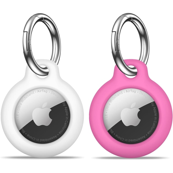 【2 pakkaus】 AirTag Holder Air Tag case avaimenperällä, anti-scratch Airtag-avainnippu Apple Air Tagille, AirTag tarvikkeet GPS-tuotehakulaitteeseen, Pink/White