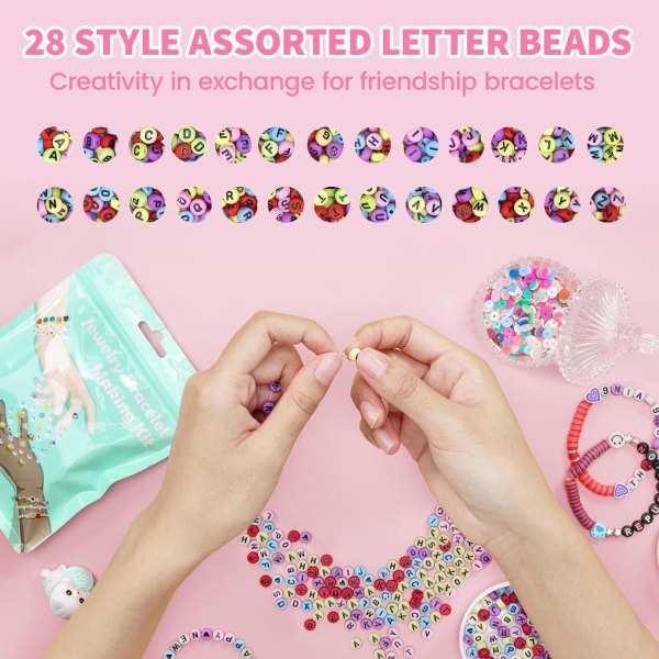 800 bitar brevpärlor Kit, 28 stilar Vänskapsarmband Smyckenstillverkning, diverse alfabetpärlor Färgglada smiley pärlor Hjärtpärlor för tonåring G type C