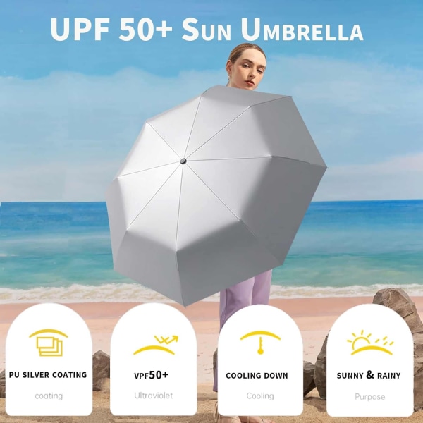 Tuulenpitävä Travel Compact Sateenvarjo-Automaattiset sateenvarjot Rain-Compact-taitettavalle sateenvarjolle, Travel Umbrella Compact, Pienet kannettavat Tuulenpitävät Sateenvarjot Silver/Pink