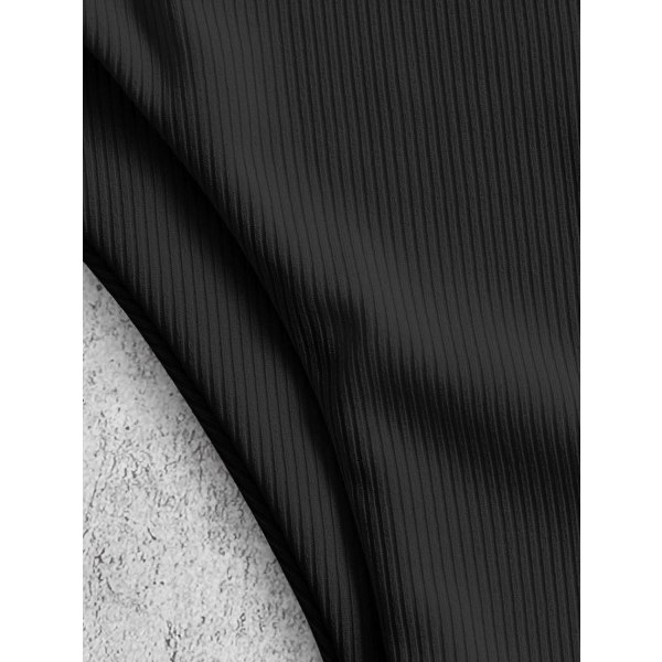 WJSM Ribbet bøylebikini for kvinner med høy snitt V-hakk smockbadetøy med trykt badedrakt med høye ben Black M