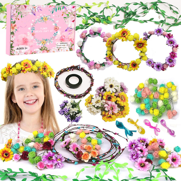 Blomsterkransar Hantverkssats, Gör Dina Egen 12 St Blomsterkransar Girlander Handgjorda Konst och Hantverk för Barn, DIY Fe Blomsterhuvudband och Armband, Present