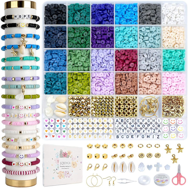 5500 stk Lerperler Armbåndsfremstillingskit 24 Farver Venskab Armbånds Kit med Bogstavperler DIY Kunsthåndværk til Smykker Sæt Piger Begyndere 6-12 år