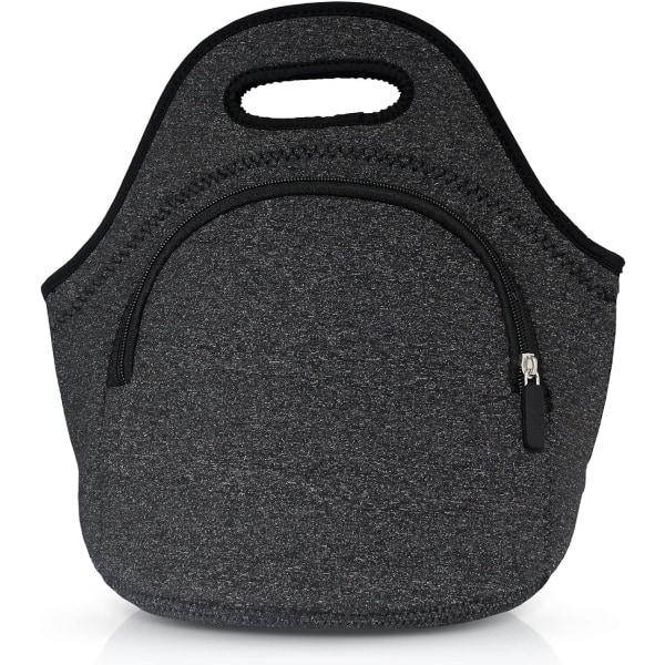 Neopren lunsjposer, isolert matpose med utvendig lomme, vaskbar tykk lunsjpose for menn og kvinner, myk og lett (svart-grå, M)