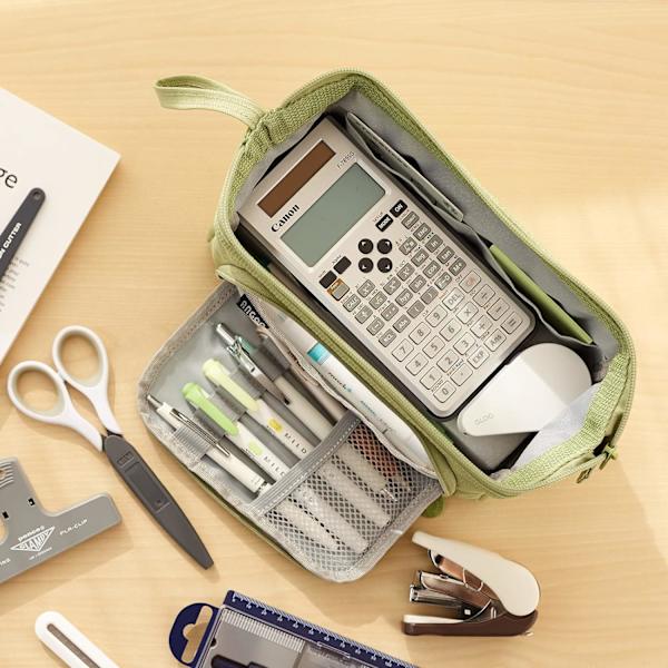 WJSMPencil Case Stor Penneveske Håndholdt Blyantveske Kosmetikk Bærbar Gave til Kontor Skole Tenåringsjente Gutt Mann Kvinne Voksen (Grønn) Green