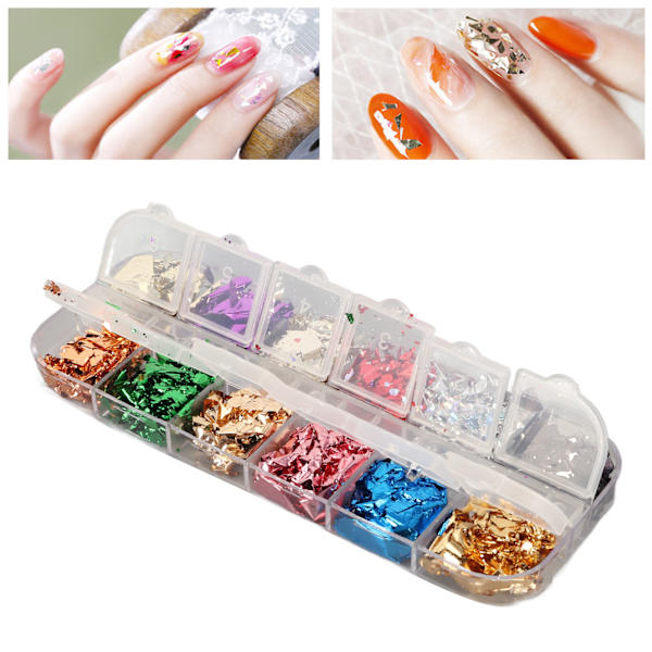 5 Ask med 12 Färger Nagelfoljeflingor Sekvens Set Glitter Nagelkonstplattor DIY Manikyr Dekoration