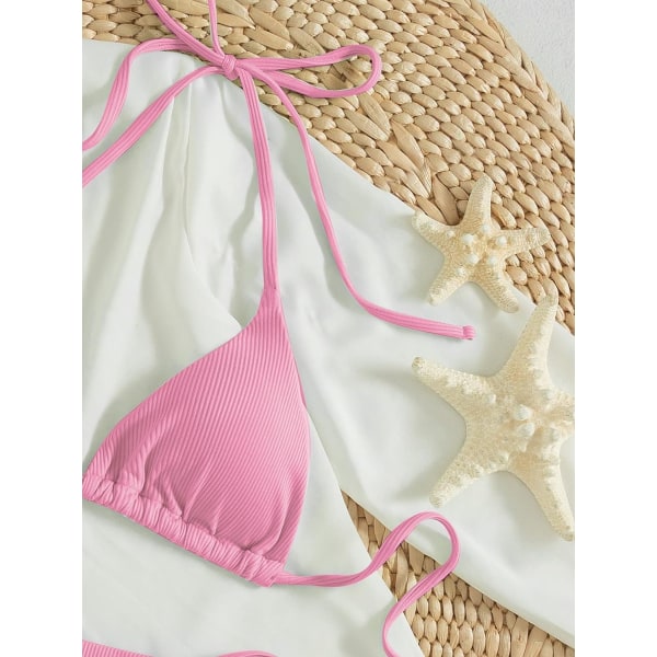 WJSM Damgrimma Tie Side Triangel Bikini Set högt skuren 2-delad Bikini Baddräkt Baddräkt Pink Color XL