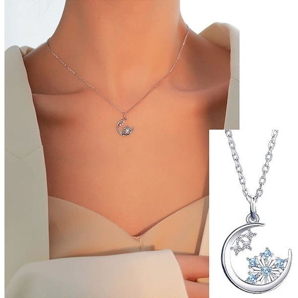 Mote Moon Stars Charm Halskjede Snøfnugg Delikat Clavicle Krystall for Rhines