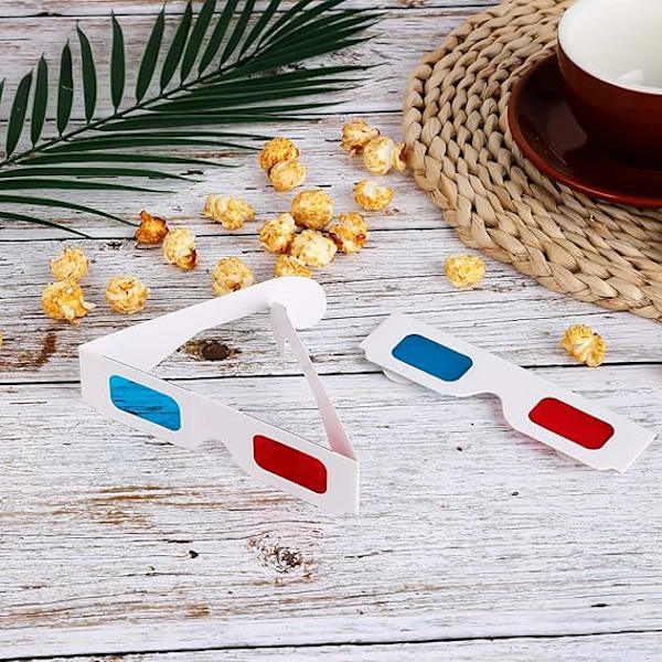 3D-pappersglasögon för filmer, filmglasögon, 3D-glasögon röda och cyan linser vit ram Anaglyf glasögon kartong för filmer, vikta i skyddshylsa 8 pcs