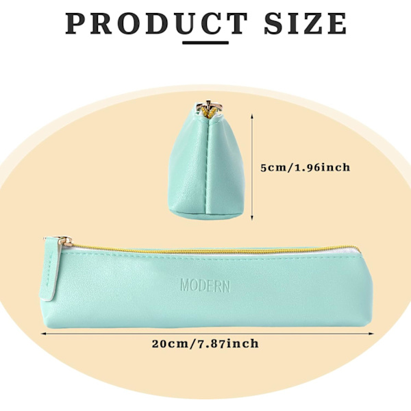 2 st Läderpennfodral, Smalt Design Litet Pennafodral Pennväska Blixtlås Pennfodral Väska Kontorsmaterialfodral Väska för Pennor, Blyertspennor, Markörer (Pink&Green)