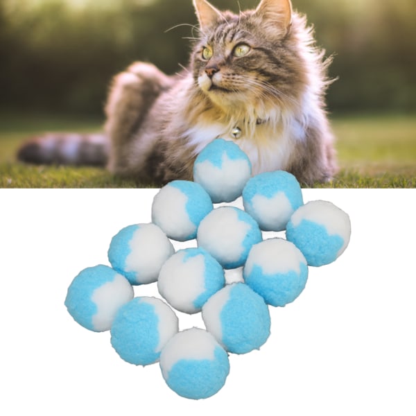 12 stk kattelekeballer myk elastisk Stille interaktiv plysj kattungetyggeball for innendørs trening Spille blå