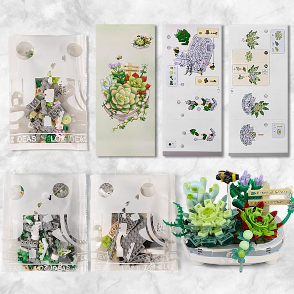 Mini-tegel Succulent Växt Byggset, 389 st DIY Simulerande Växt Ekologi Samling Byggleksak, Bukett Set Presenter för Vuxna, Barn
