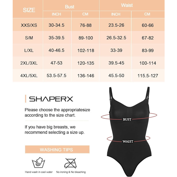 Shapewear Body til kvinder - Body Shaper med mavekontrol - Sømløs skulpturering - Snatched Waist Body Suit Black Thong L