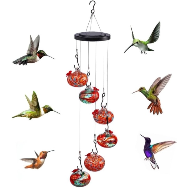 Vindklokker Hummingbird-matere, Humming Bird Mater for utendørs hengende maur og bie-sikker, Glass Vindu Fuglematere med 6 glasskuler, Perfekt for G