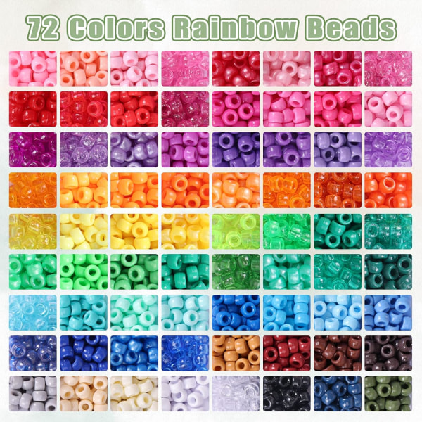 4700st, 72 färger Pony Beads Rainbow Kandi Bead for Armband Making Kit, 3600st 9mm Plast Beads och 1000st Letter Beads, Alphabet Beads for BH 72 colors