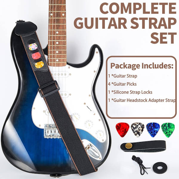 Gitarstropp - Akustisk elektrisk gitarstropp, bassgitarstropp med 3 gitarplekterholderender